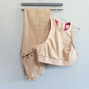 LIKA Eco Leather 2 Piece Set - Crop Top & Convertible Shorts / Pants Beige